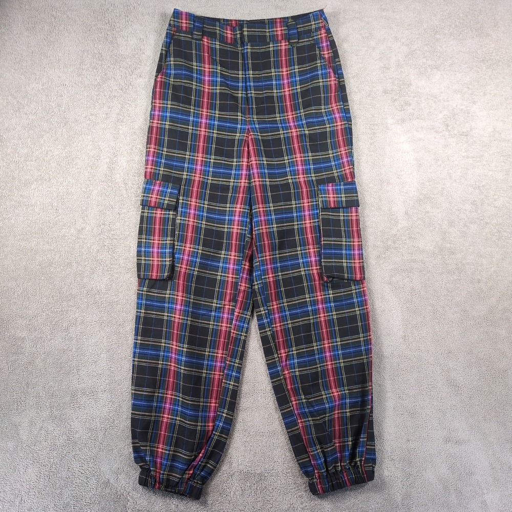 Forever 21 Cargo Pants Women Small Multicolor Plaid Y2K Tapered Leg Athletic